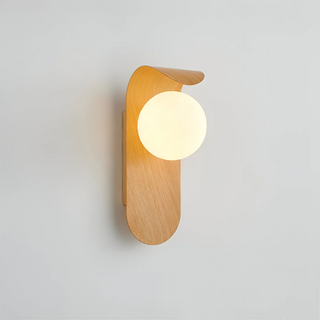 Wood-Effect Spherical LED Wall Sconce Light