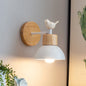 Wooden Wall Lamp with Ceramic Bird – White
